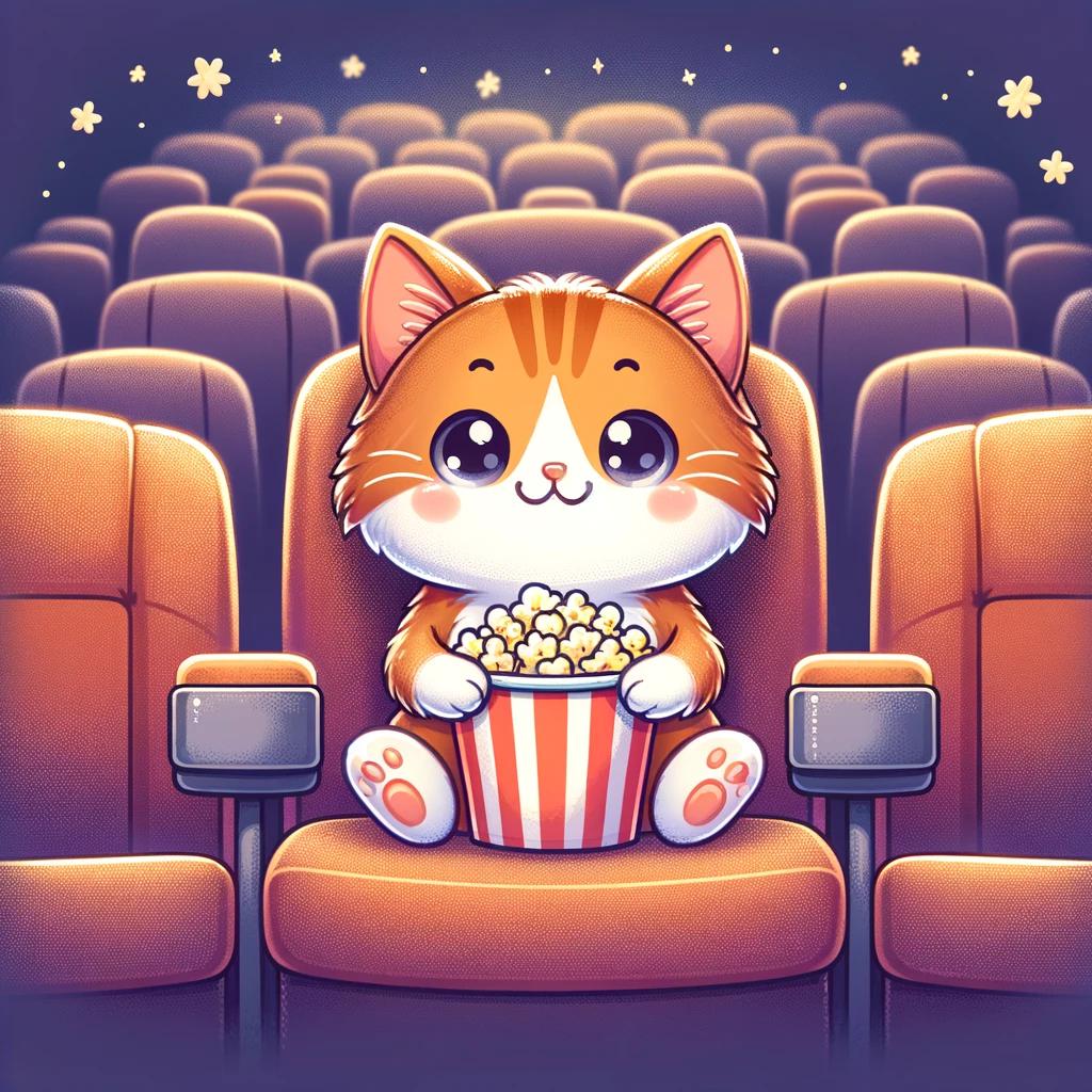 영화관에서 영화를 보고있는 고양이